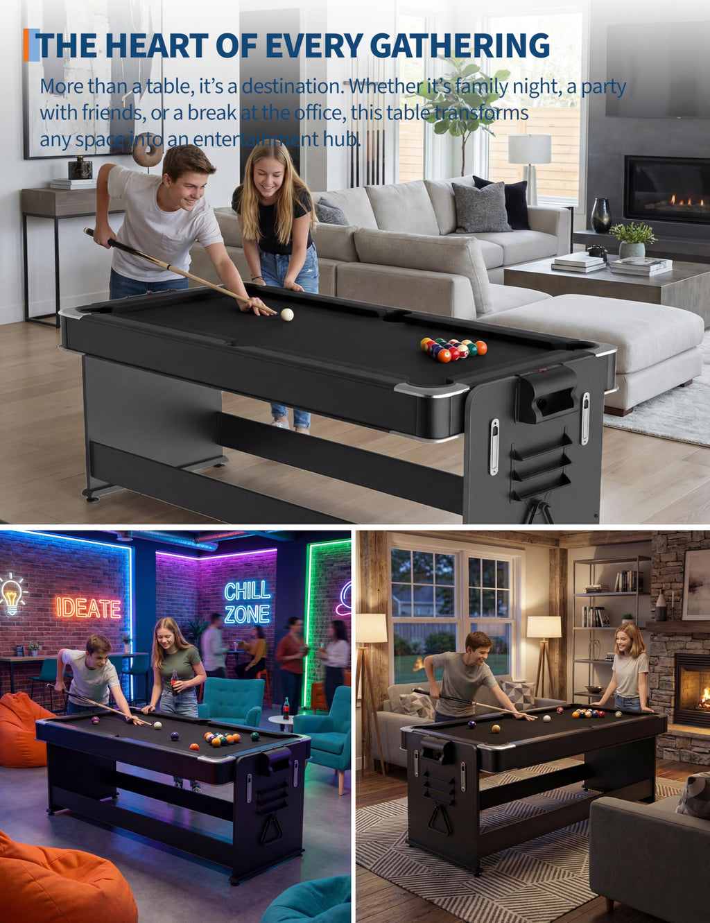 Garvee 7 ft 3-in-1 Game Table with Air Hockey, Billiards and Table Tennis