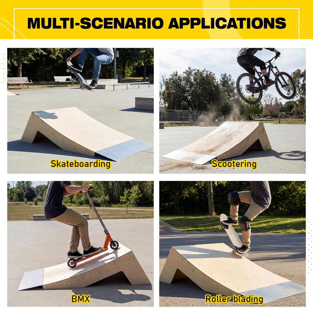 AceOrbit Quarter Pipe Skate Ramp, Beginners Wood Skateboard Bike Ramp for Home Professional Use, Gifts for Skateboarders, Works with BMX, Scooters & Inline Skates