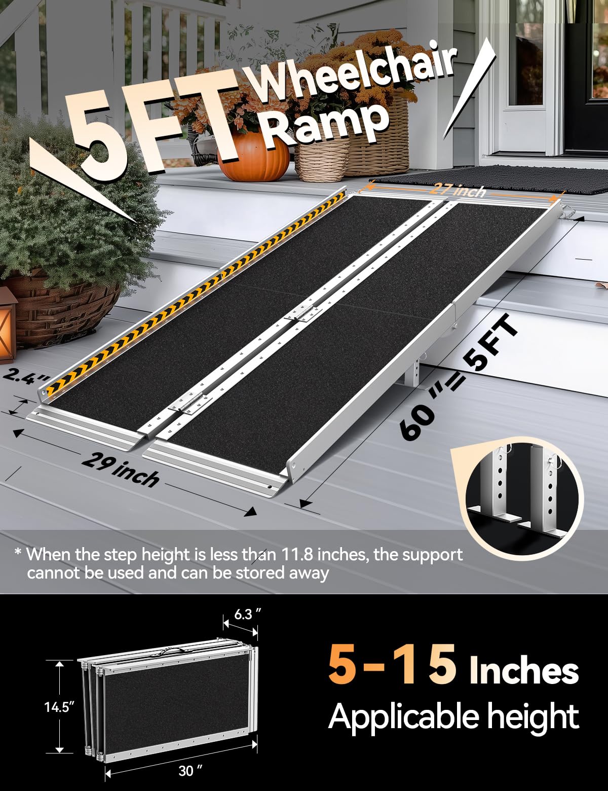 FACHNUO Black Aluminum 3FT Wheelchair Ramp, All-Weather Use, Easy to Clean