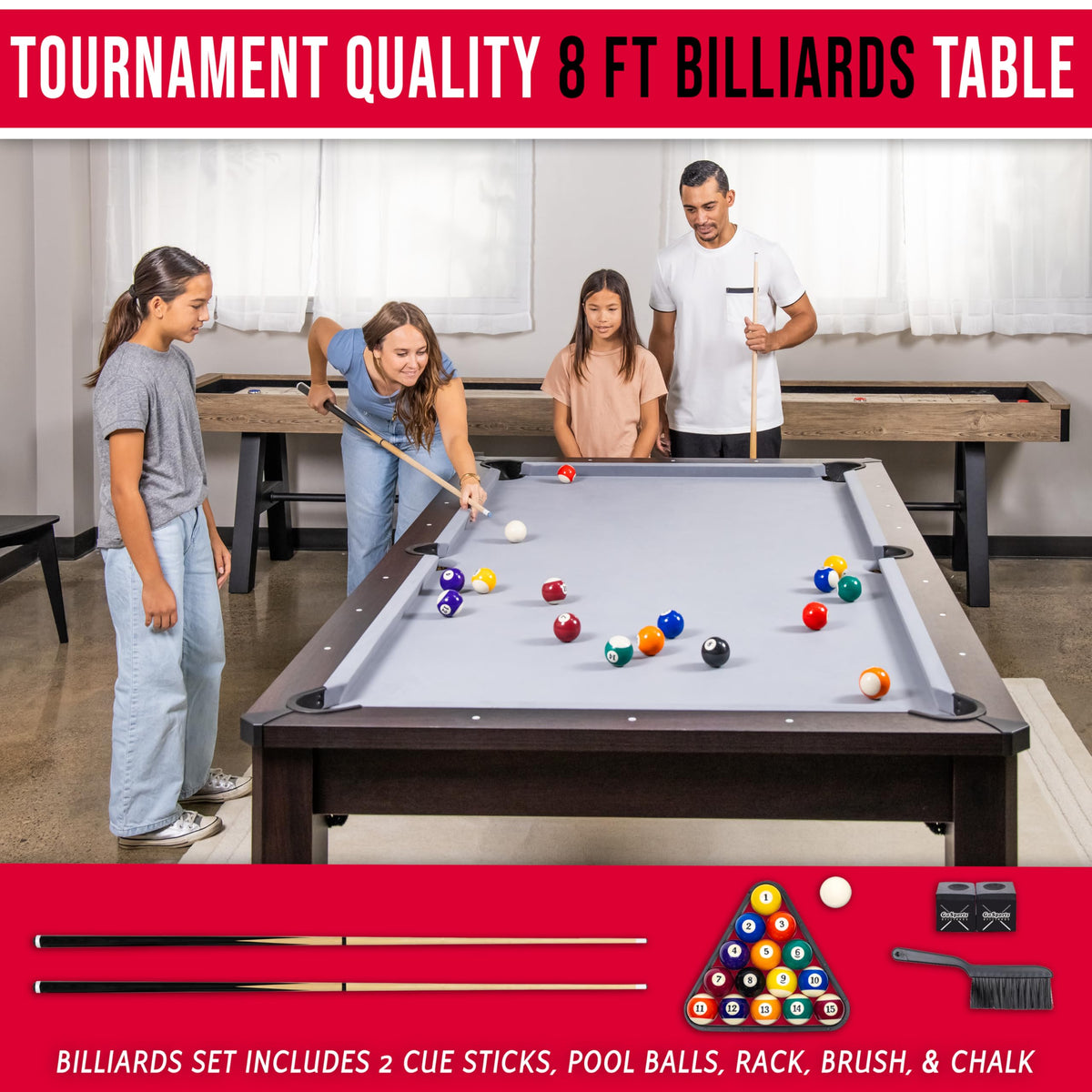 GoSports 3 in 1 Pool, Dining, & Table Tennis Combo Table and Storage Benches - 7 ft or 8 ft - Convertible Billiards and Table Tennis with Accessories