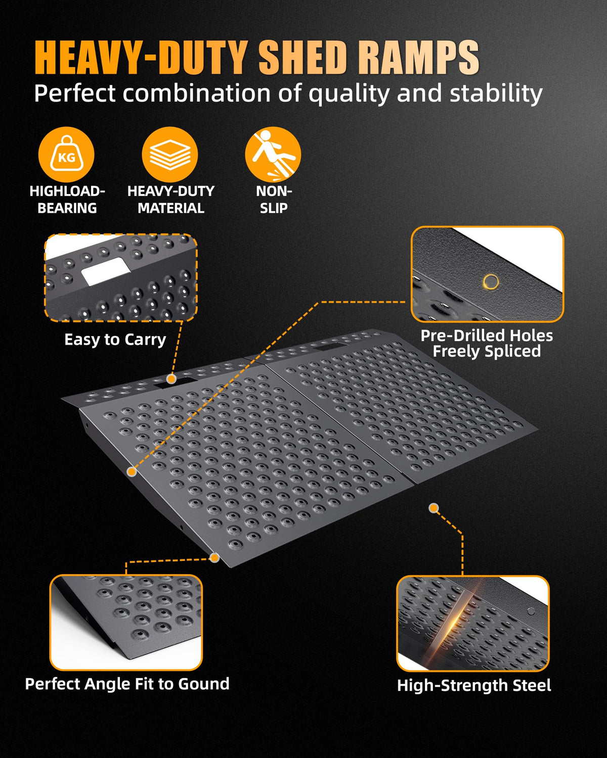 VNN 36" x 24" Shed Ramp for Riding Mower - 800 LB Capacity Shed Ramps, Anti-Slip Punch Plate Ramp for ATV, Motorcycles, Garages & Barns (1PC,Slivery, Alloy)