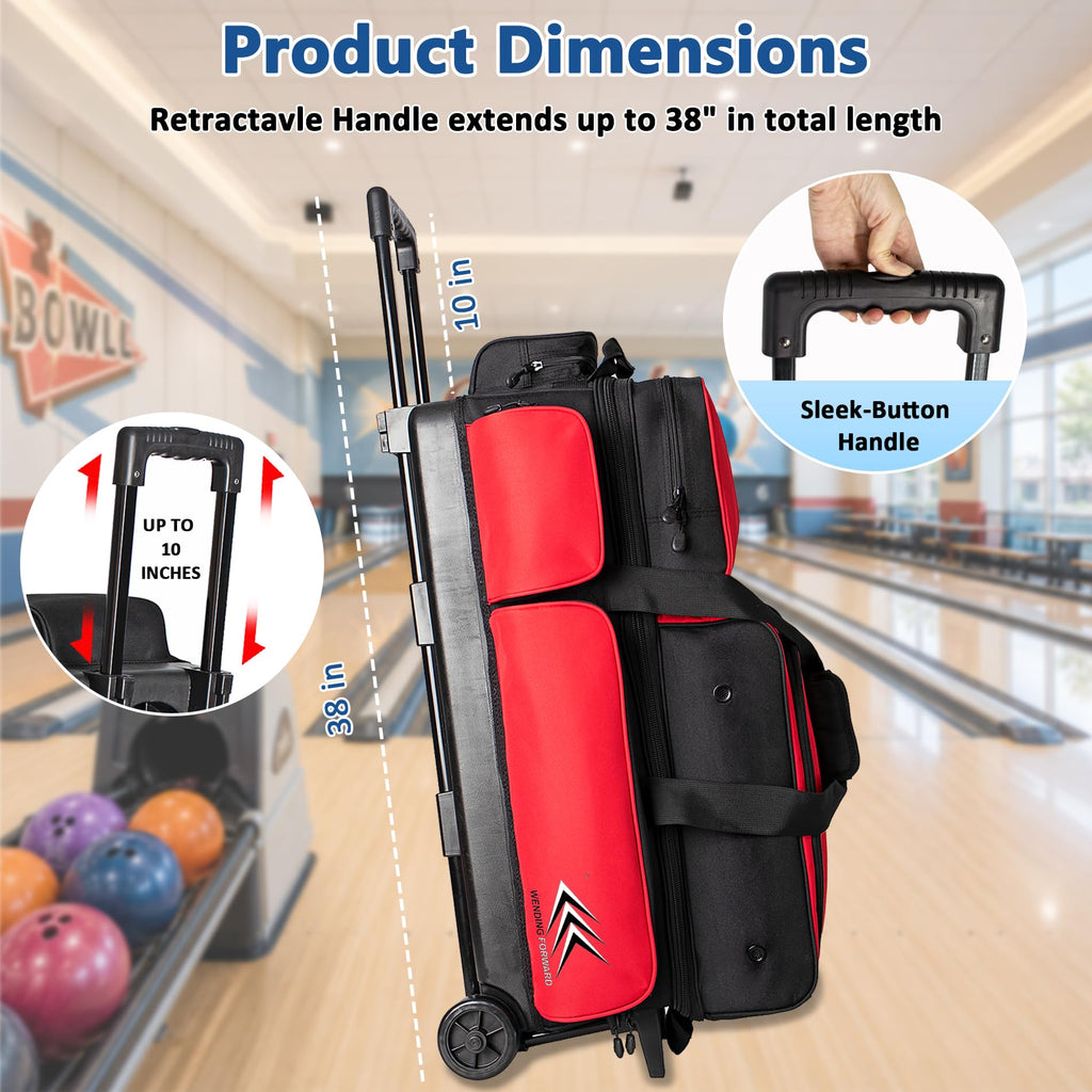 WF 3 Ball Roller Bowling Bag with Wheels & Separate Shoes Pocket