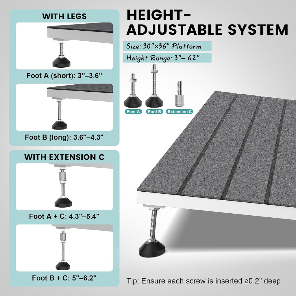 Adjustable Threshold Ramp for Doorways, 30"x 36", 3-6.2 in Height
