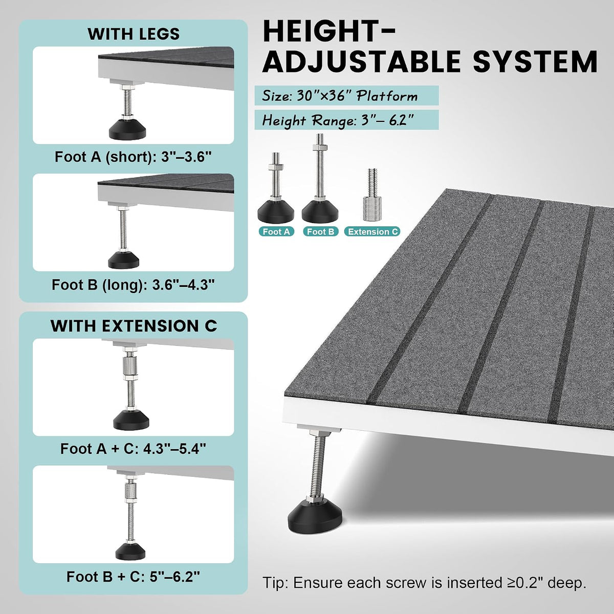 Adjustable Threshold Ramp for Doorways, 30"x 36", 3-6.2 in Height