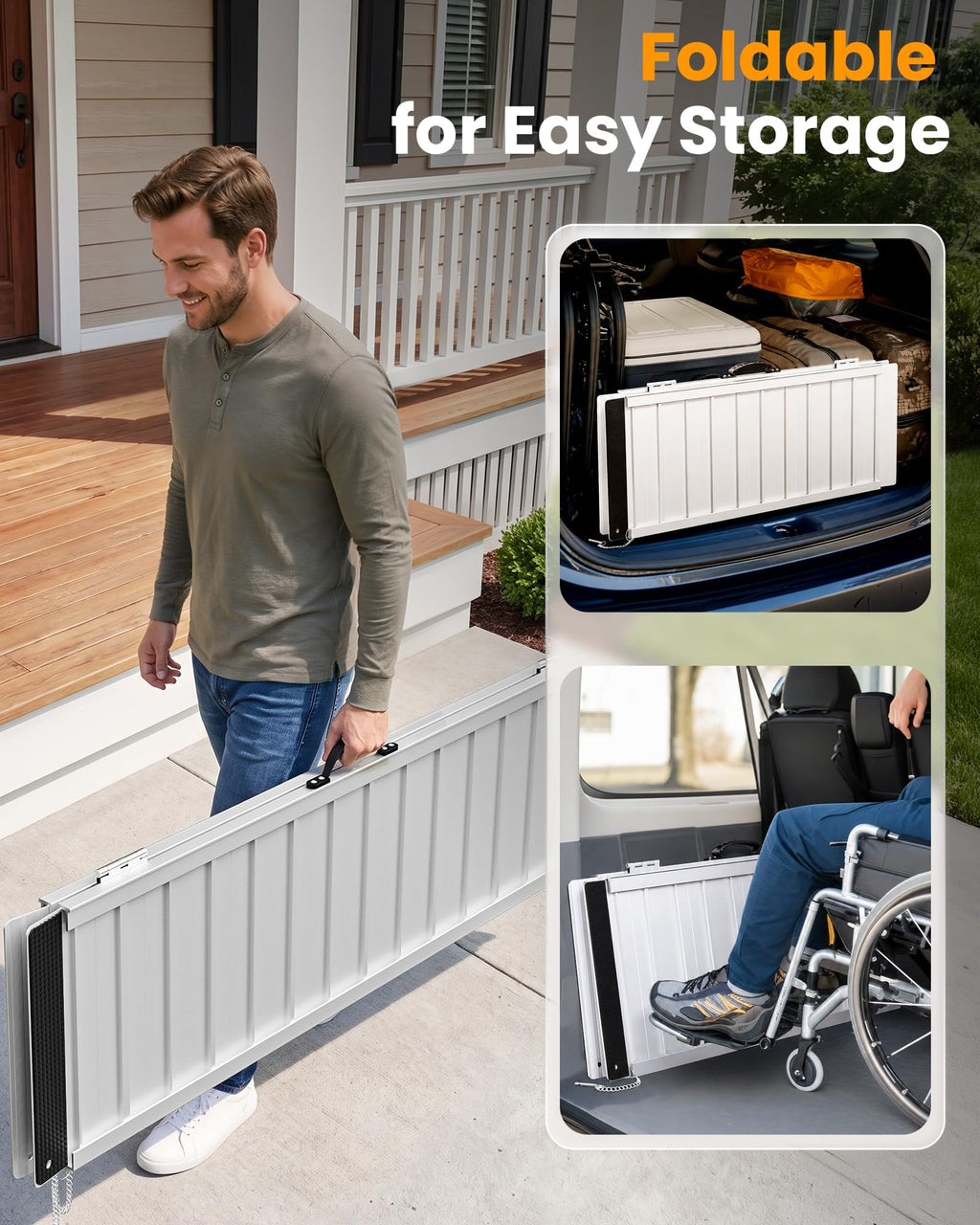 gardhom 10FT Aluminum Ramp for Wheelchair for Home Steps with Support Legs