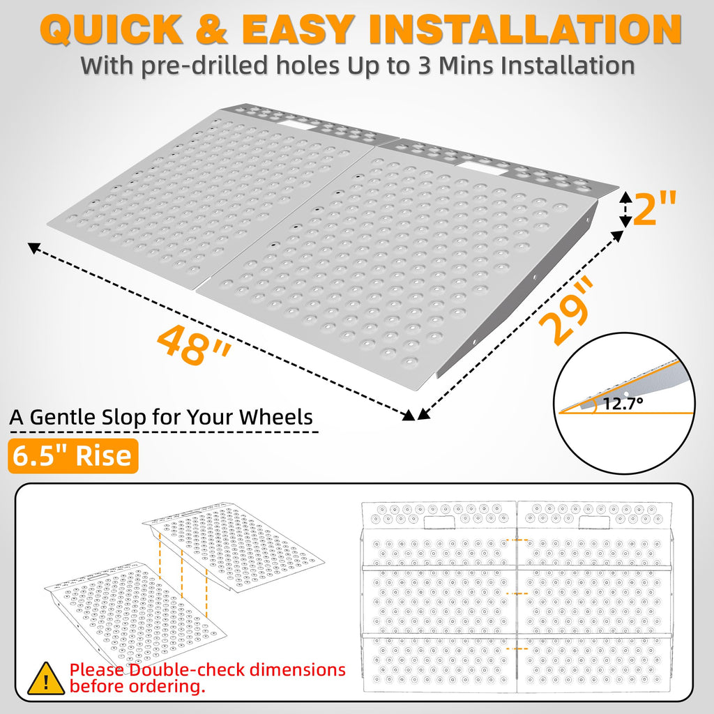VNN 36" x 24" Shed Ramp for Riding Mower - 800 LB Capacity Shed Ramps, Anti-Slip Punch Plate Ramp for ATV, Motorcycles, Garages & Barns (1PC,Slivery, Alloy)