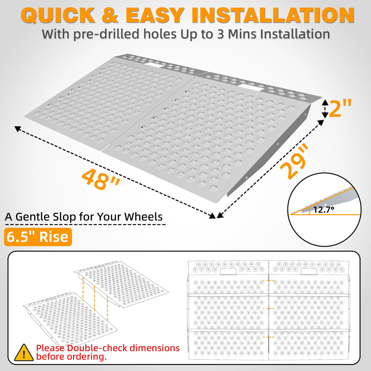 VNN 36" x 24" Shed Ramp for Riding Mower - 800 LB Capacity Shed Ramps, Anti-Slip Punch Plate Ramp for ATV, Motorcycles, Garages & Barns (1PC,Slivery, Alloy)
