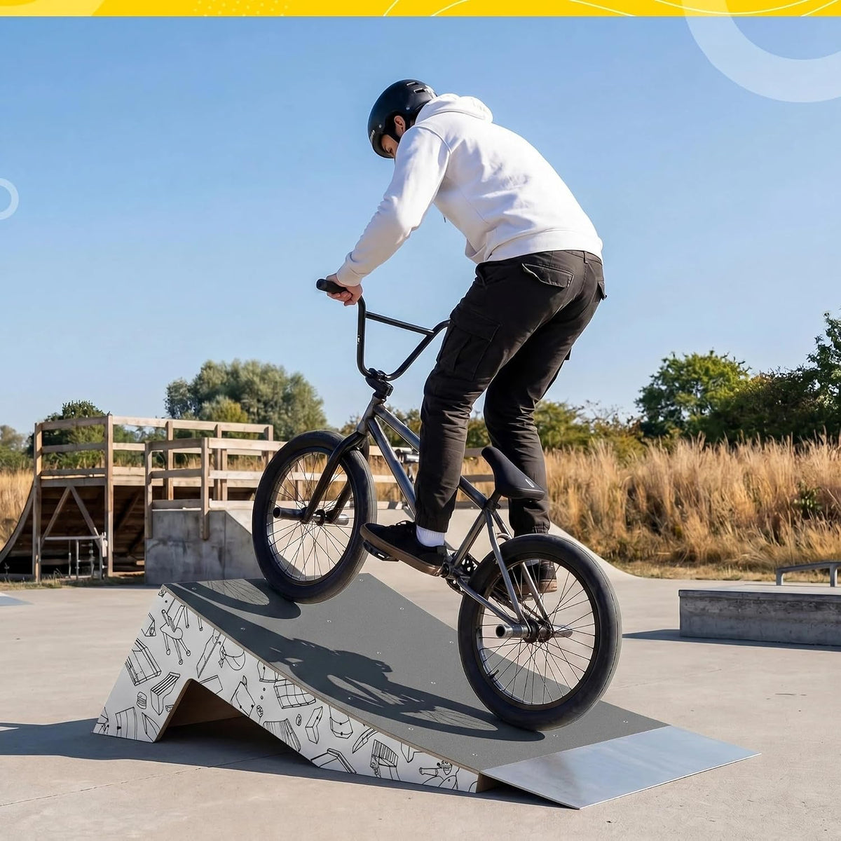 AceOrbit Quarter Pipe Skate Ramp, Beginners Wood Skateboard Bike Ramp for Home Professional Use, Gifts for Skateboarders, Works with BMX, Scooters & Inline Skates