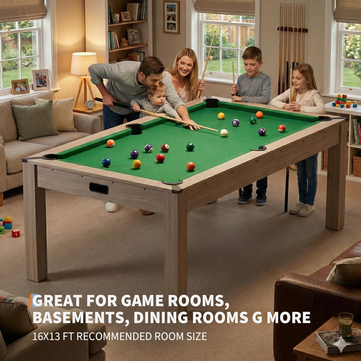 7 ft Pool Table Combo,3 in 1 Pool, Dining, & Table Tennis