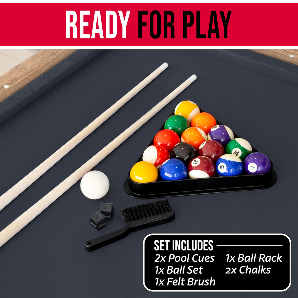 GoSports 6, 7, or 8 ft Portable Billiards Tables - No Assembly, Includes Set of Balls, 2 Cue Sticks, Chalk, Felt Brush