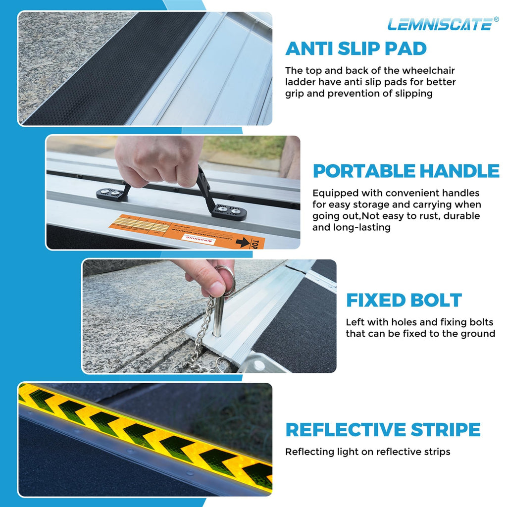 LEMNISCATE 2FT Portable Wheelchair Ramp Aluminum Non-Slip Handicap for Home