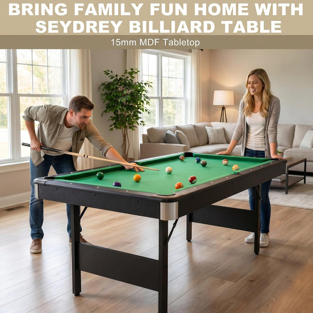 Seydrey 6-Foot Portable Foldable Pool Table with All Accessories â Compact Billiards Table for Home, Game Room, Apartment