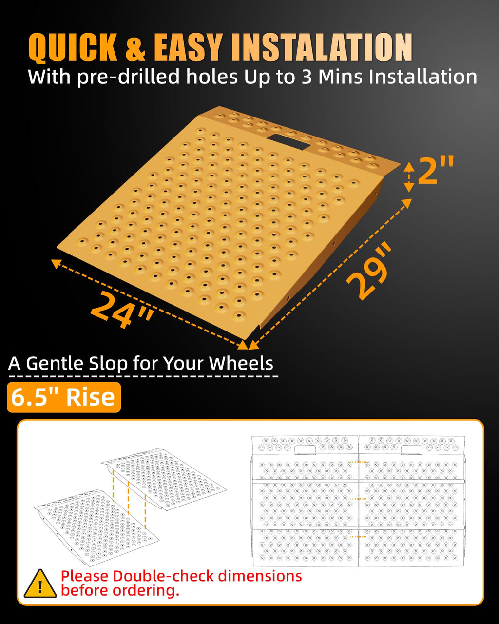 VNN 36" x 24" Shed Ramp for Riding Mower - 800 LB Capacity Shed Ramps, Anti-Slip Punch Plate Ramp for ATV, Motorcycles, Garages & Barns (1PC,Slivery, Alloy)