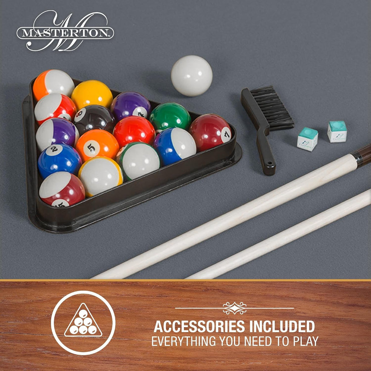 EastPoint Masterton 2.0 Pool Table, 2 Pool Cues, Balls, Chalk, Rack & Cover