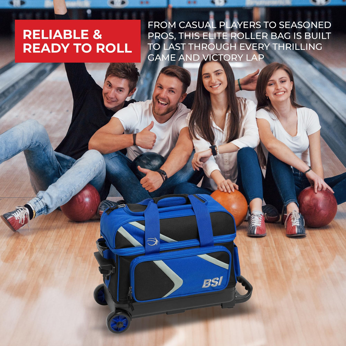 BSI Dash Roller Bowling Bag with Smooth Rolling Wheels, Padded Ball Compartment, Retractable Locking Handle, & Shoe Pocket