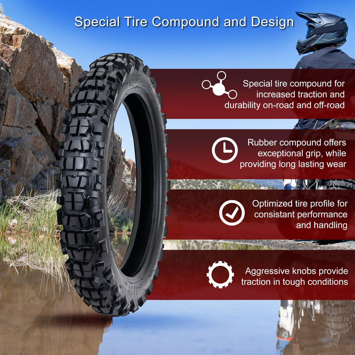 Tusk Waypoint Adventure Motorcycle Tire Set â 90/90-21 Front & 130/90-17 Rear (68R) Tube Type