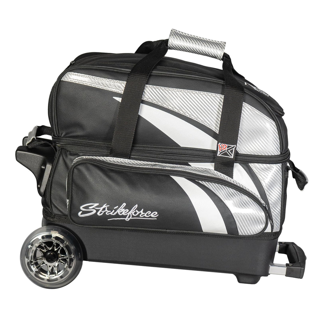 KR Strikeforce Cruiser Lux Double Bowling Ball Roller Bag with Upper Shoe Compartment and Side Accessory Pouch