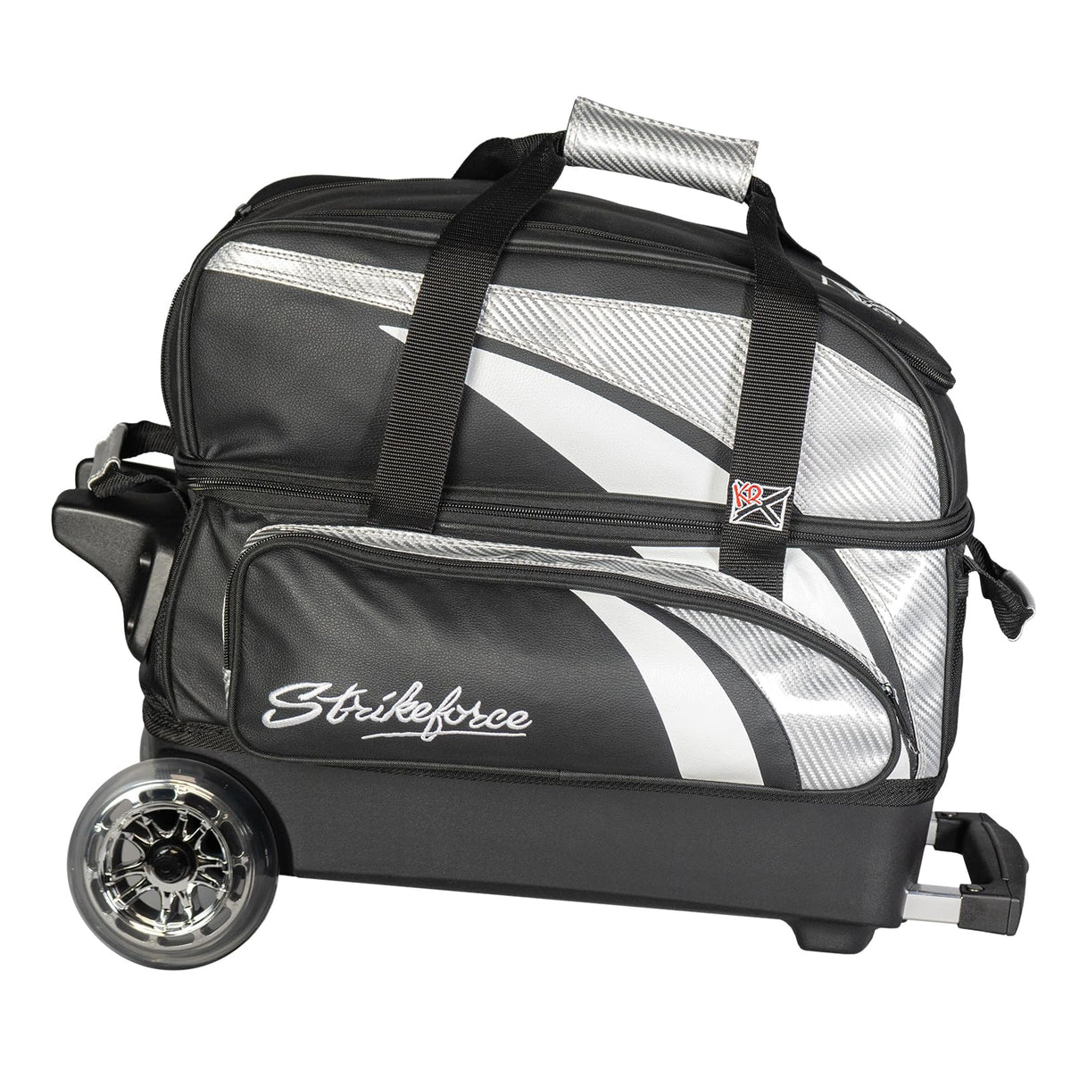 KR Strikeforce Cruiser Lux Double Bowling Ball Roller Bag with Upper Shoe Compartment and Side Accessory Pouch