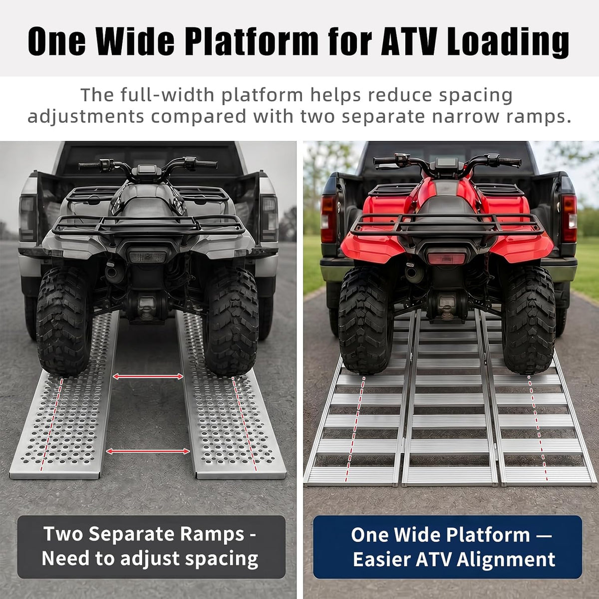 Aluminum Tri-Fold ATV Loading Ramp, 76" x 50" Wide Platform, 1500 lb Capacity with Safety Straps for Lawn Mower, Snow Blower, Motorcycle, Pickup Truck