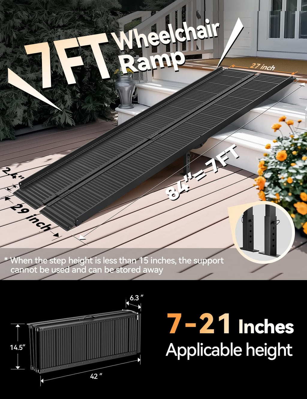 FACHNUO Black Aluminum 3FT Wheelchair Ramp, All-Weather Use, Easy to Clean