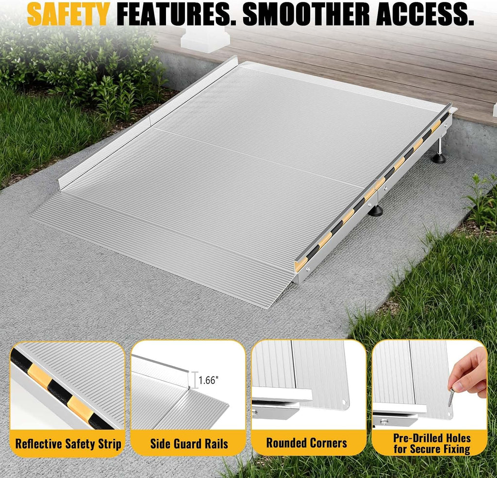 Aluminum Threshold Ramp for Doorways, 48" Ã 36" Wheelchair Ramp for Home, Adjustable for 3.3"â9.2" Step & Threshold Heights, 1000 lb Capacity, Non-Slip Surface, Foldable, for Single Step Entryways