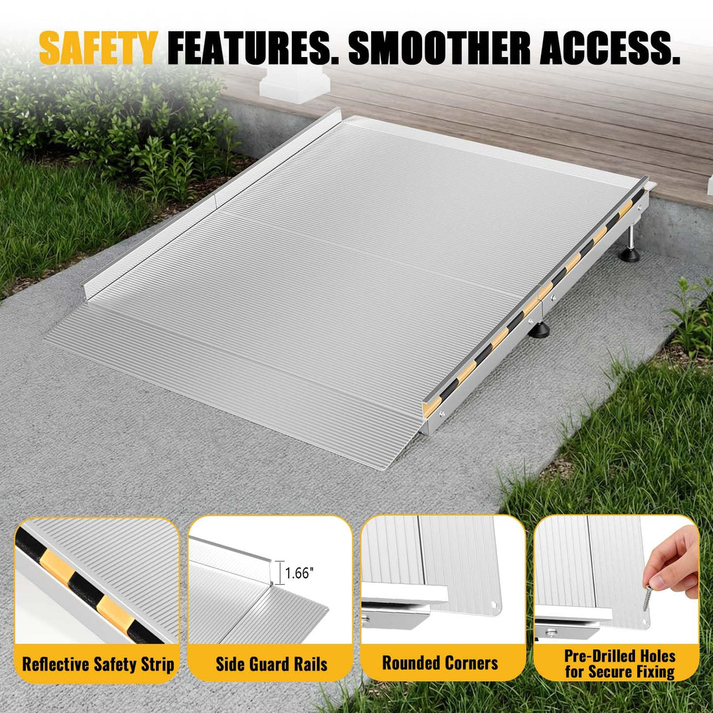 Aluminum Threshold Ramp for Doorways, 48" Ã 36" Wheelchair Ramp for Home, Adjustable for 3.3"â9.2" Step & Threshold Heights, 1000 lb Capacity, Non-Slip Surface, Foldable, for Single Step Entryways