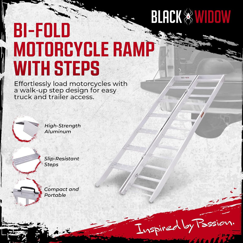 6' 10" Motorcycle Dirt Bike Loading Ramp with Steps, 750 lb, Black Widow