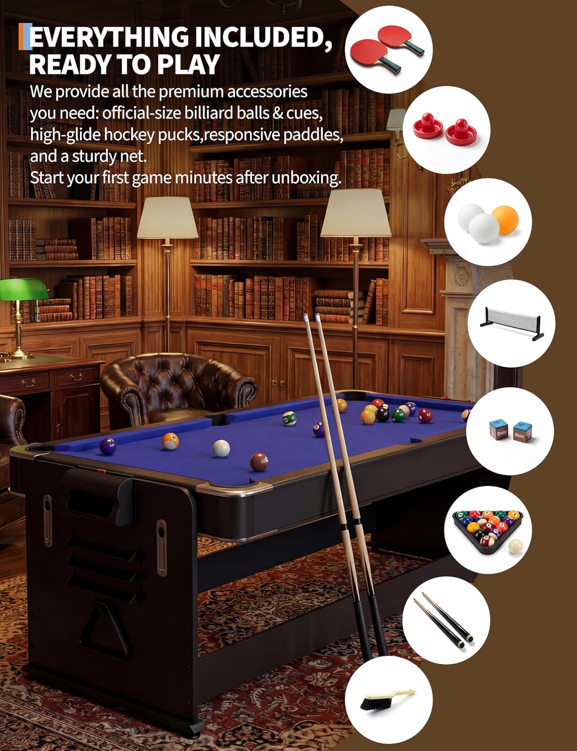 Garvee 7 ft 3-in-1 Game Table with Air Hockey, Billiards and Table Tennis
