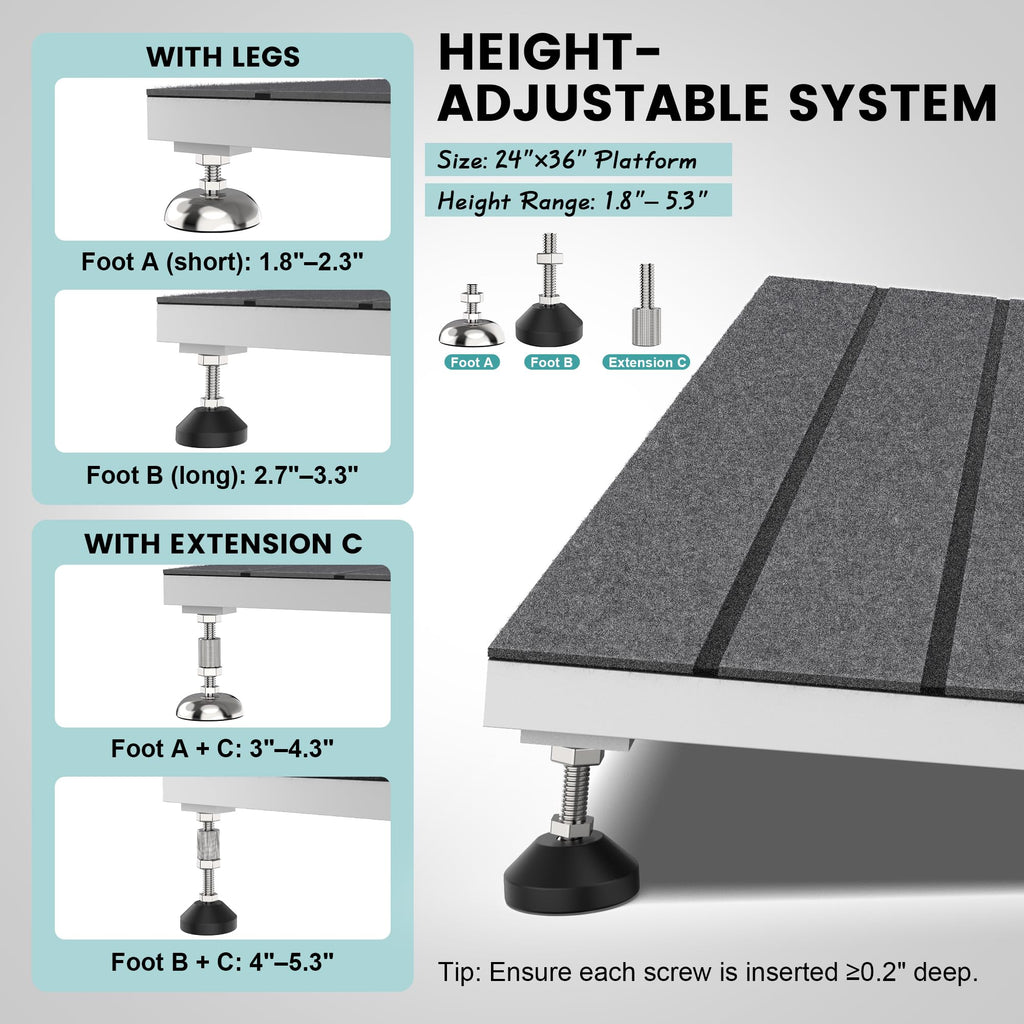 Adjustable Threshold Ramp for Doorways, 30"x 36", 3-6.2 in Height