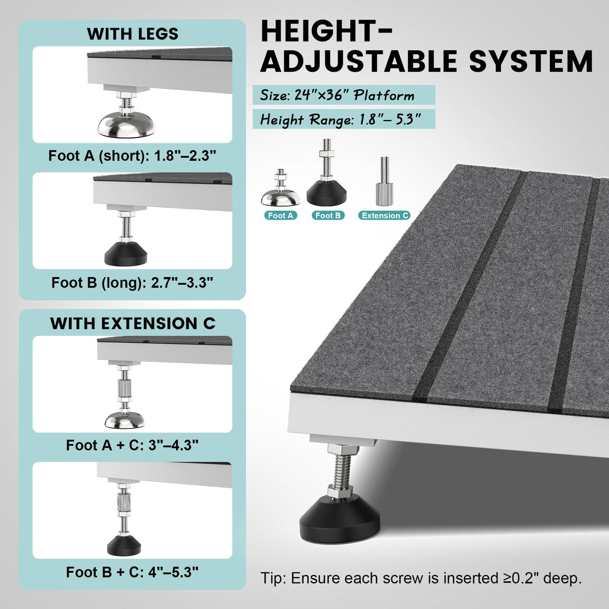 Adjustable Threshold Ramp for Doorways, 30"x 36", 3-6.2 in Height