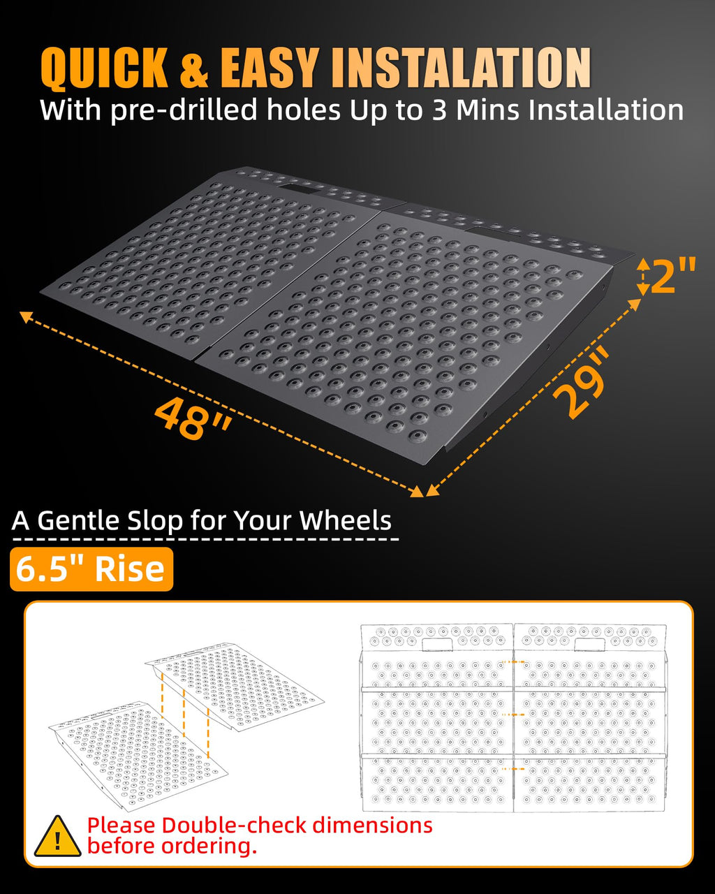 VNN 36" x 24" Shed Ramp for Riding Mower - 800 LB Capacity Shed Ramps, Anti-Slip Punch Plate Ramp for ATV, Motorcycles, Garages & Barns (1PC,Slivery, Alloy)