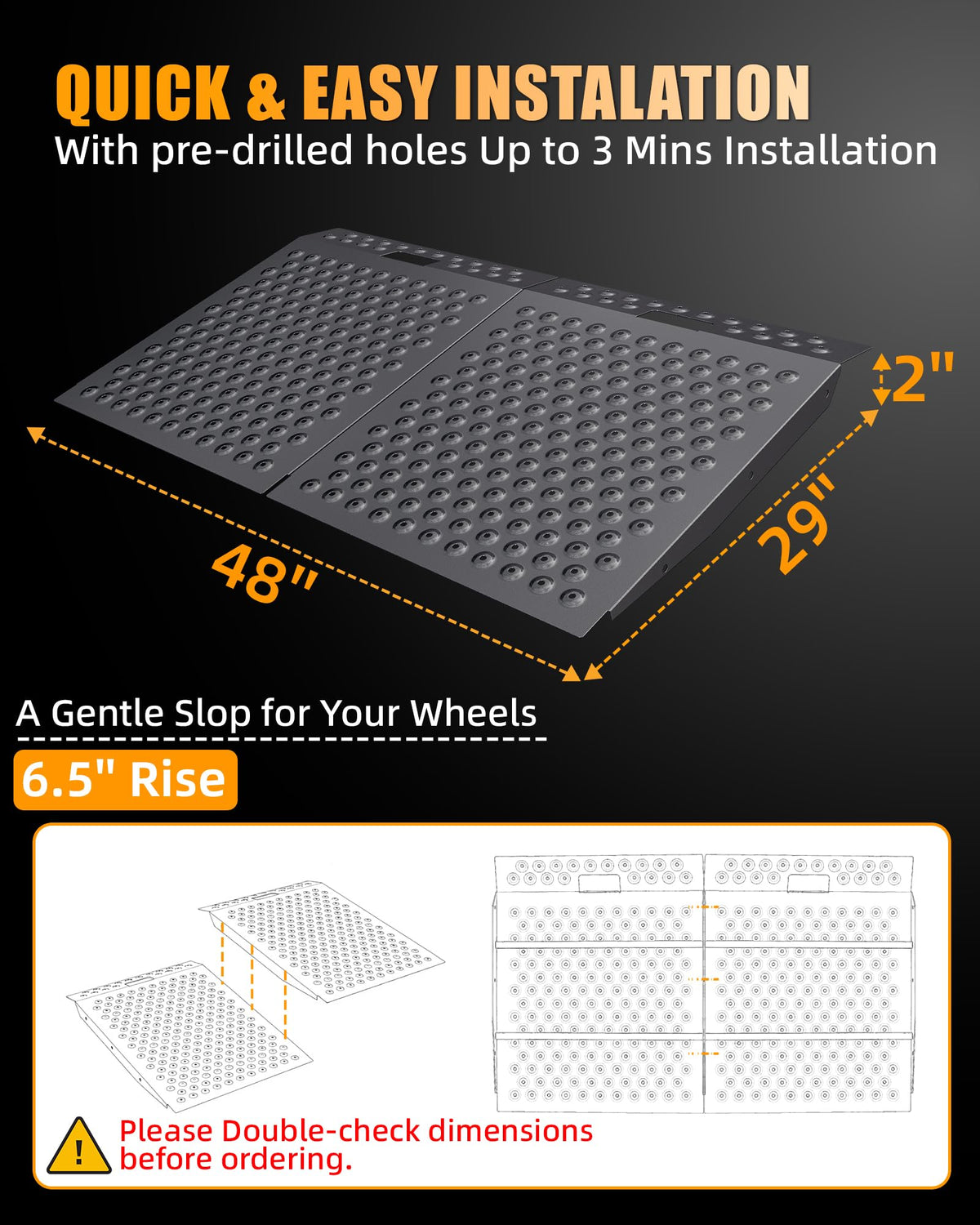 VNN 36" x 24" Shed Ramp for Riding Mower - 800 LB Capacity Shed Ramps, Anti-Slip Punch Plate Ramp for ATV, Motorcycles, Garages & Barns (1PC,Slivery, Alloy)