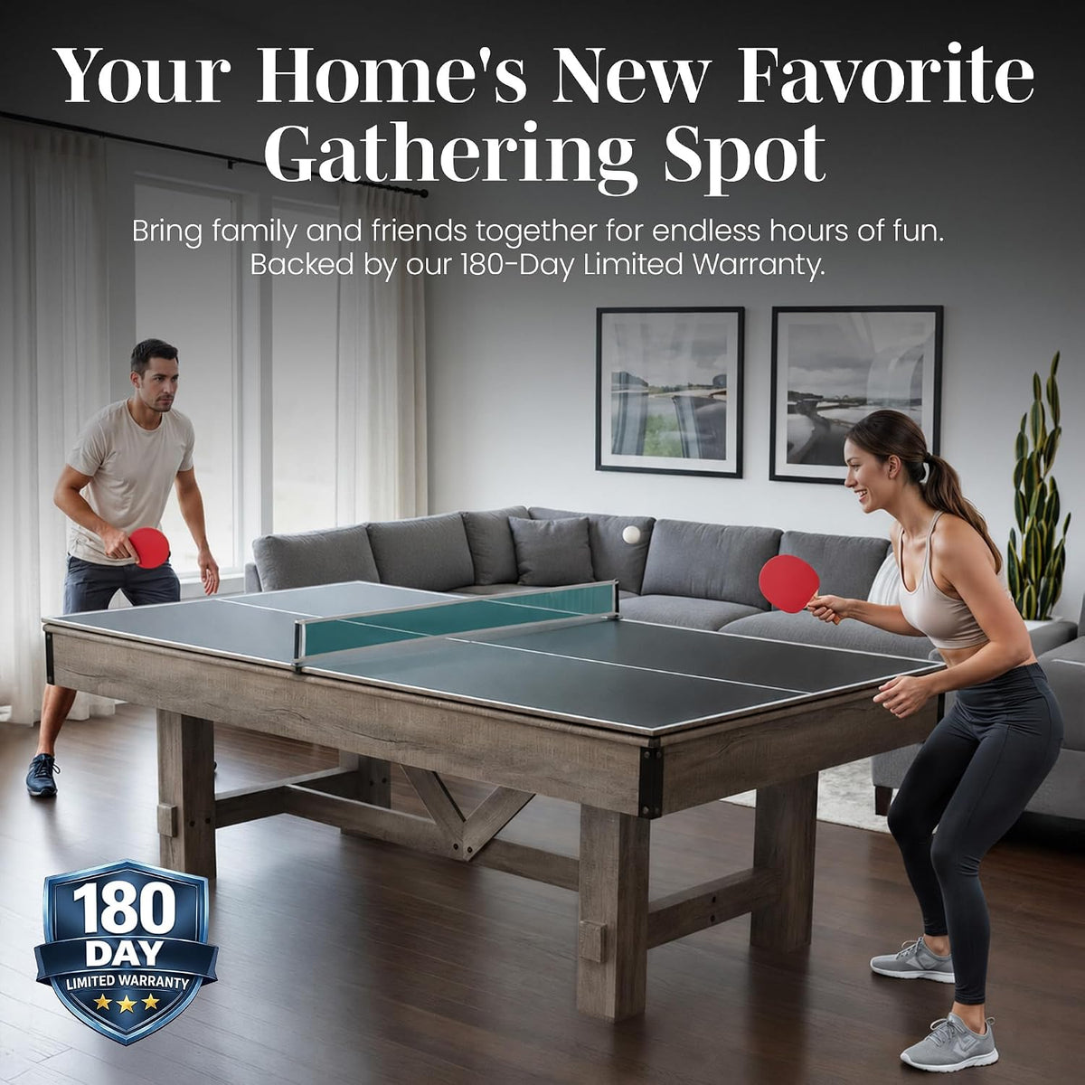 Hathaway Logan 7-ft Pool Table Combo Set with Benches - Rustic Gray with Blue Felt, Barnwood
