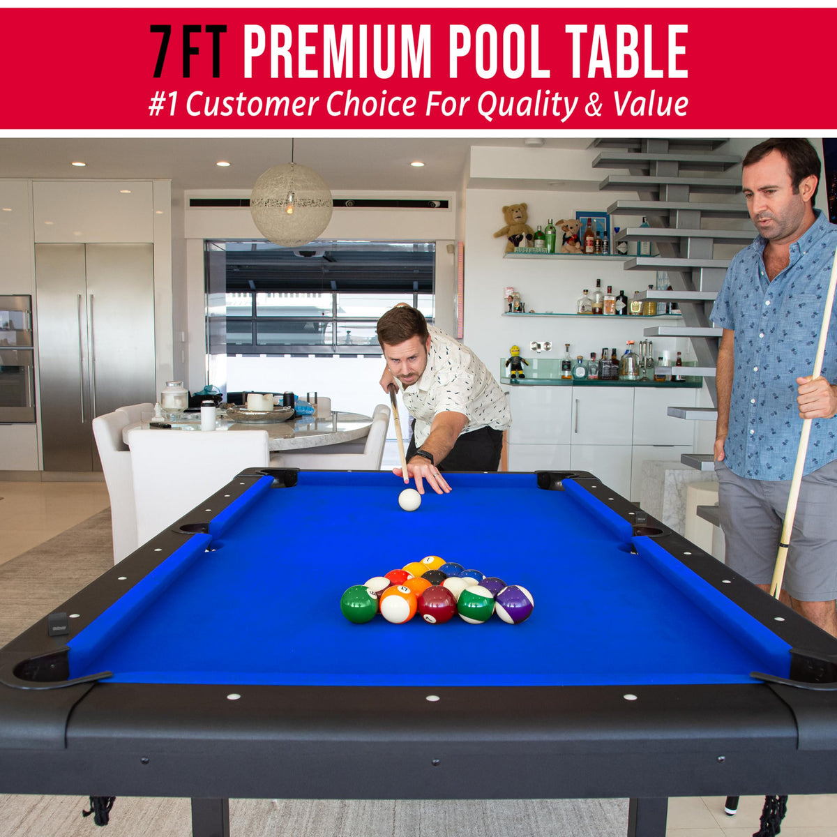 GoSports 6, 7, or 8 ft Portable Billiards Tables - No Assembly, Includes Set of Balls, 2 Cue Sticks, Chalk, Felt Brush