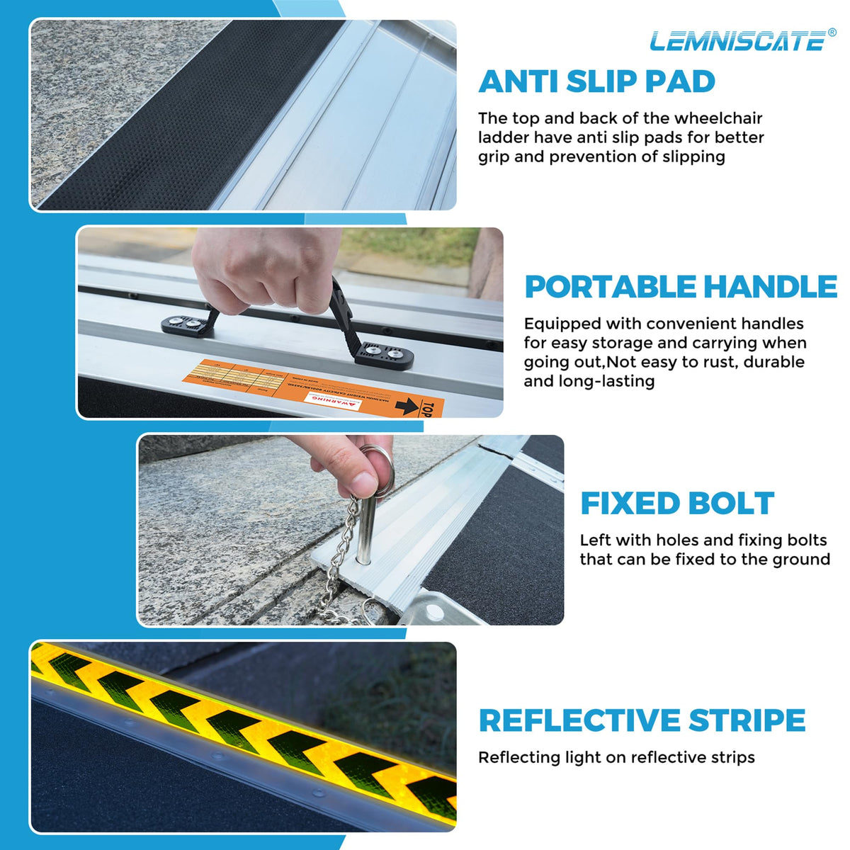 LEMNISCATE 2FT Portable Wheelchair Ramp Aluminum Non-Slip Handicap for Home