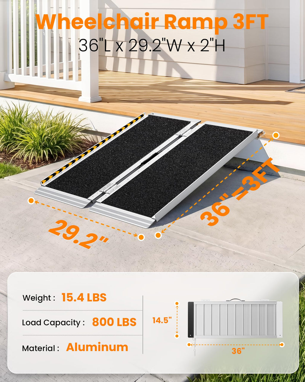 gardhom 10FT Aluminum Ramp for Wheelchair for Home Steps with Support Legs