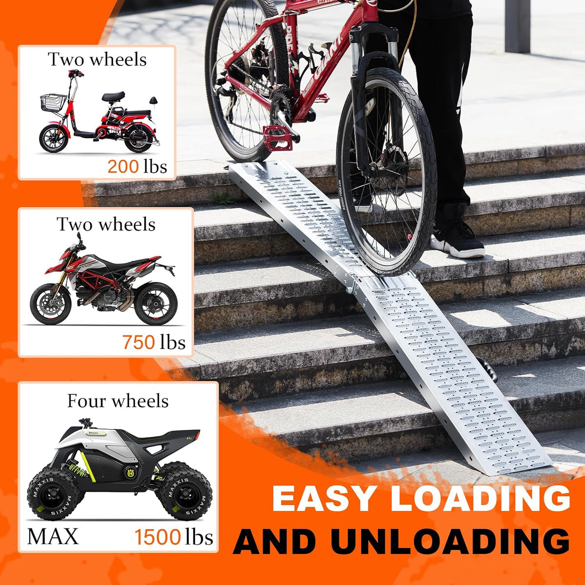 72.5" Heavy Duty Folding Loading Ramps, 1500lb Capacity, Ideal for Motorcycles, Lawn Mowers, ATVs, UTVs, and More â Pack of 2 with Safety Straps and Gloves