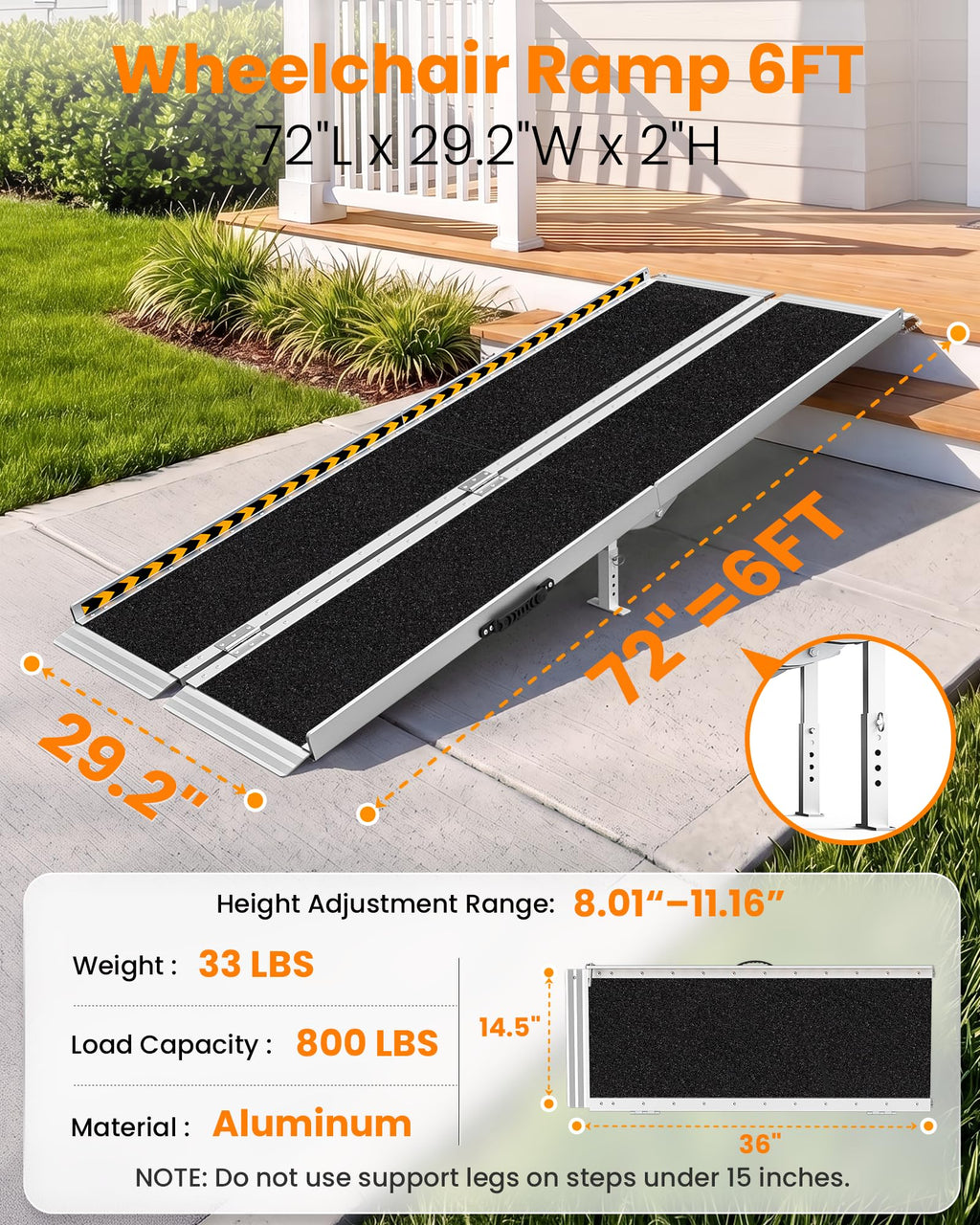 gardhom 10FT Aluminum Ramp for Wheelchair for Home Steps with Support Legs