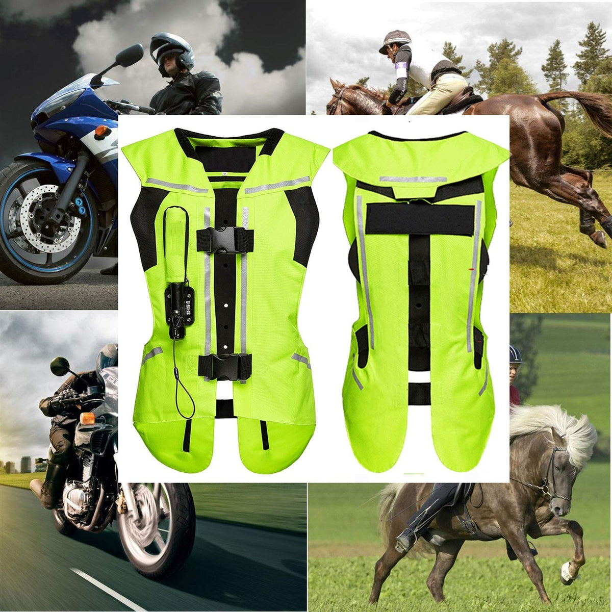 Airbag Vest Motorcycle Cylinder Vest 0.3 Seconds to Trigger The Airbag, with Back Protection Protect Back, Neck, Chest Suitable for Outdoor Riding, Horse Riding Safety Equipment