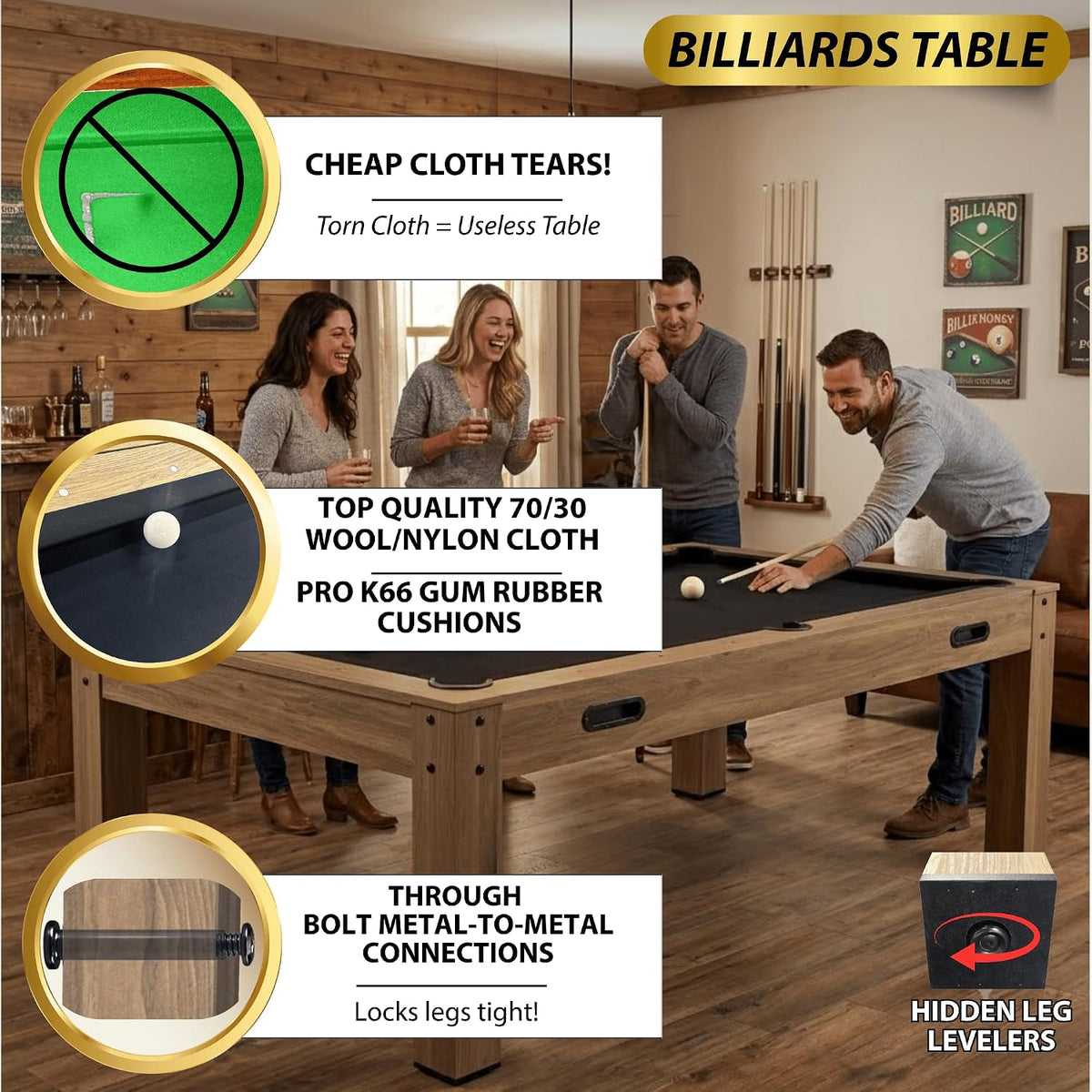 7ft Multi Game Table 4 in 1 Pool Table Ping Pong Table Air Hockey Combo Game Table Includes All Accessories for Game Room & Family