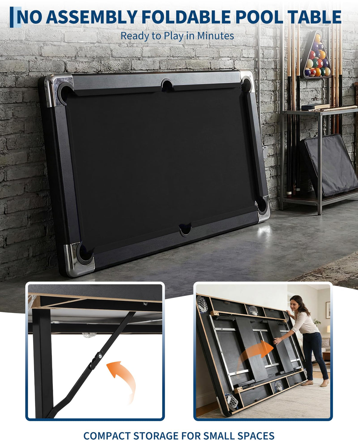 6,7 Foot Foldable Pool Table, Portable Billiards Table for Adults with Full Accessories Set, Mesa De Billar Includes 16 Balls, 2 Cue Sticks, Chalk, Rack & Brush, Game Room Table for Home
