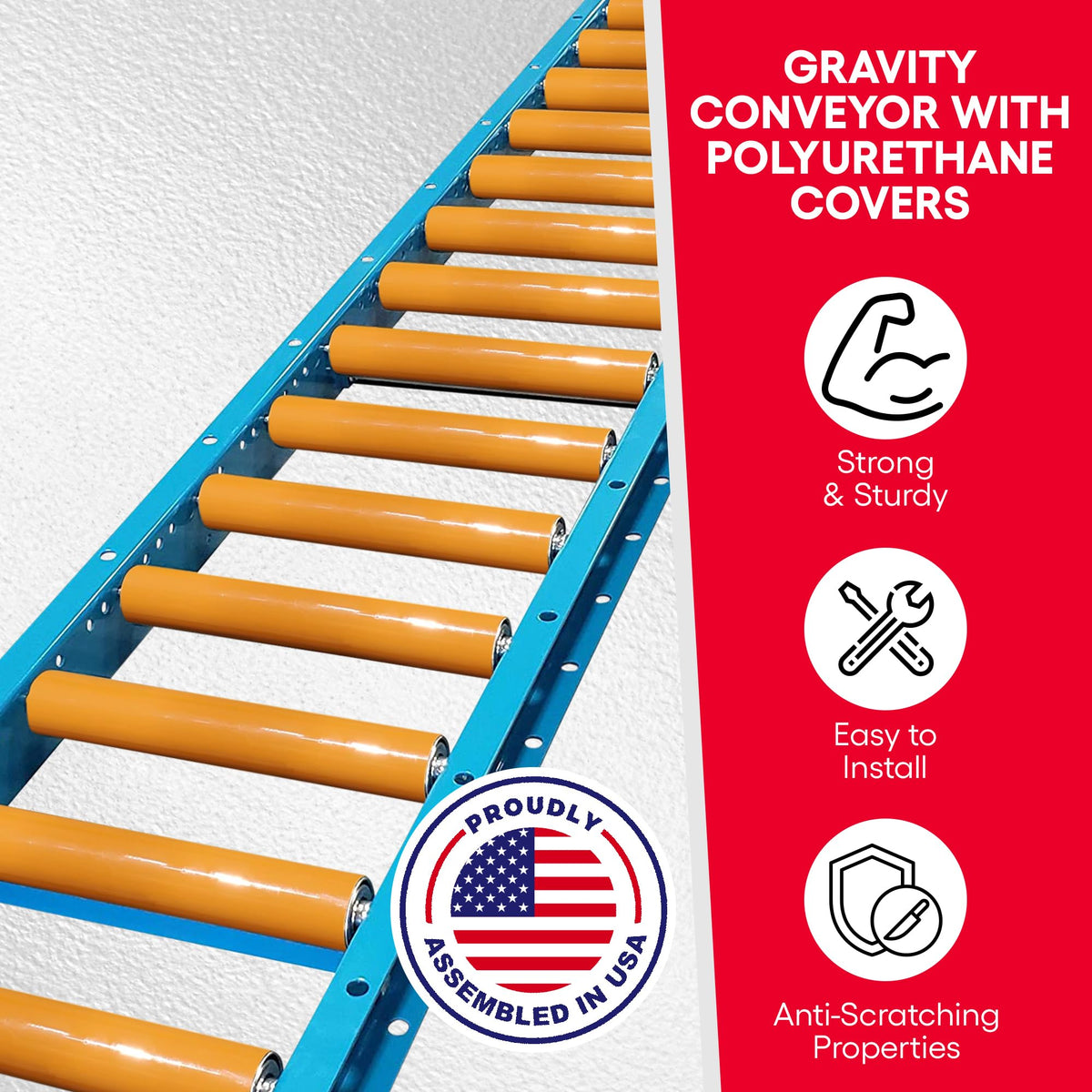 Ultimation Guide Rails Gravity Conveyor Medium Duty, 1.9"D Rollers|5' Rails