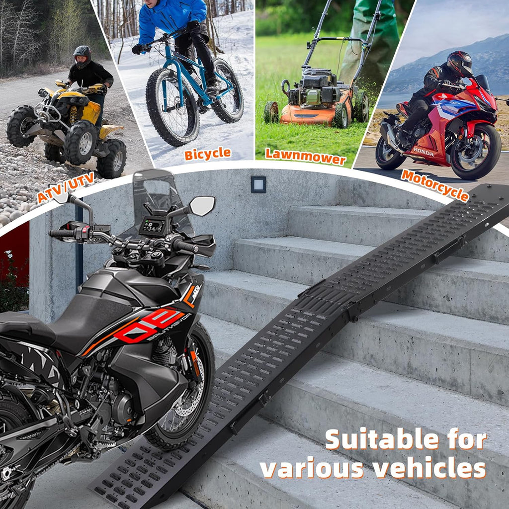 72.5" Heavy Duty Folding Loading Ramps with Sandblasted Finish, 1500lb Capacity, Ideal for Motorcycles, Lawn Mowers, ATVs, UTVs, and More â Pack of 2 with Safety Straps and Gloves