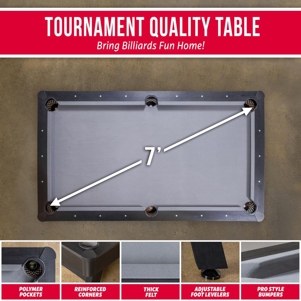GoSports 7 and 8 ft Pool Tables with Wood Finish - Gray, Black, or Green Felt - Accessories Not Included