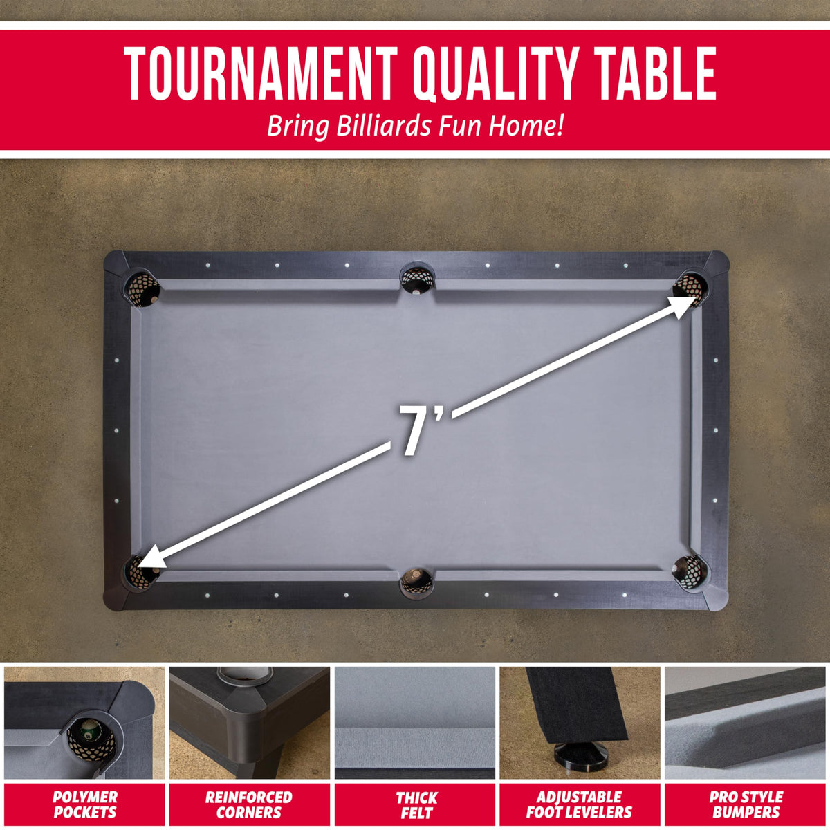 GoSports 7 and 8 ft Pool Tables with Wood Finish - Gray, Black, or Green Felt - Accessories Not Included