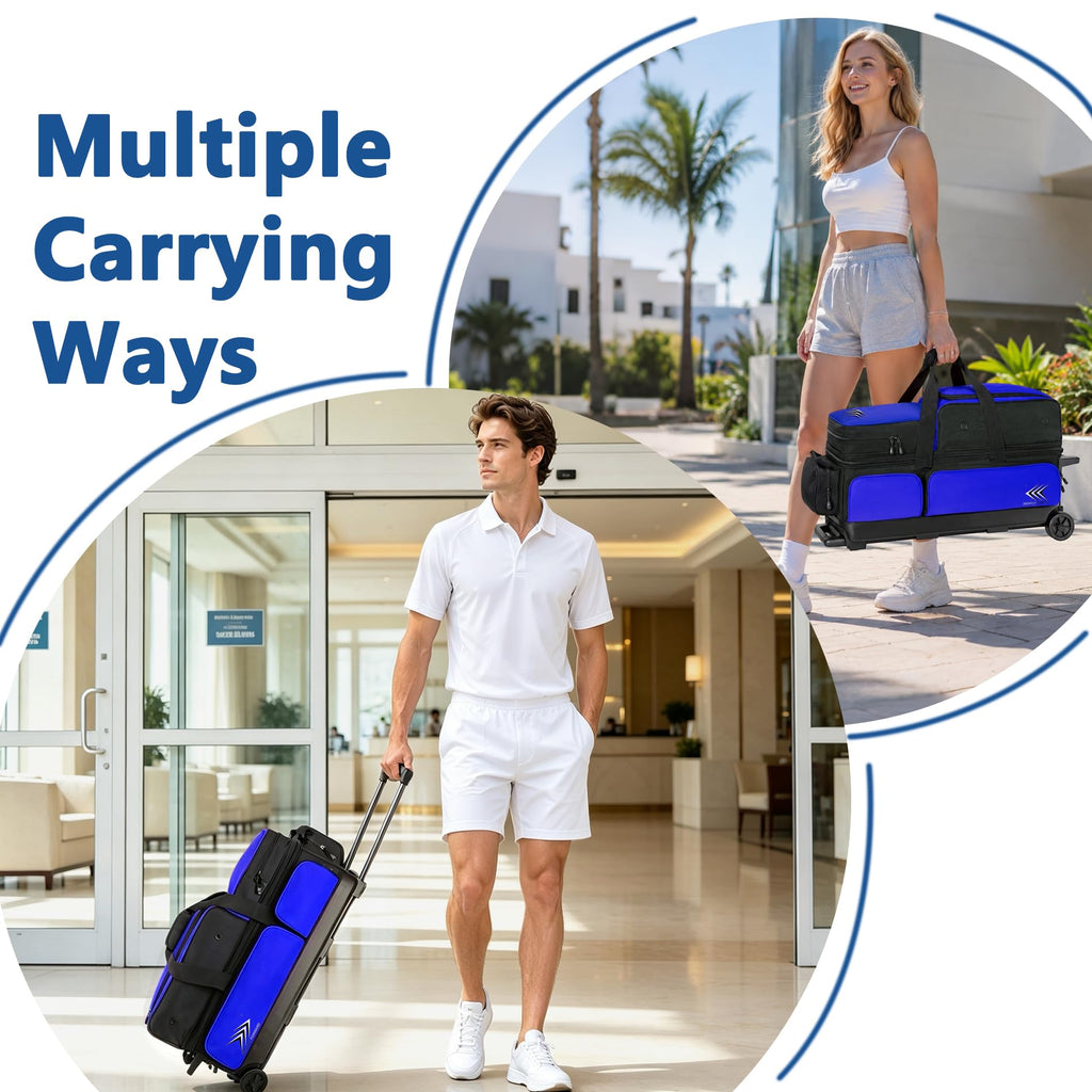 WF 3 Ball Roller Bowling Bag with Wheels & Separate Shoes Pocket