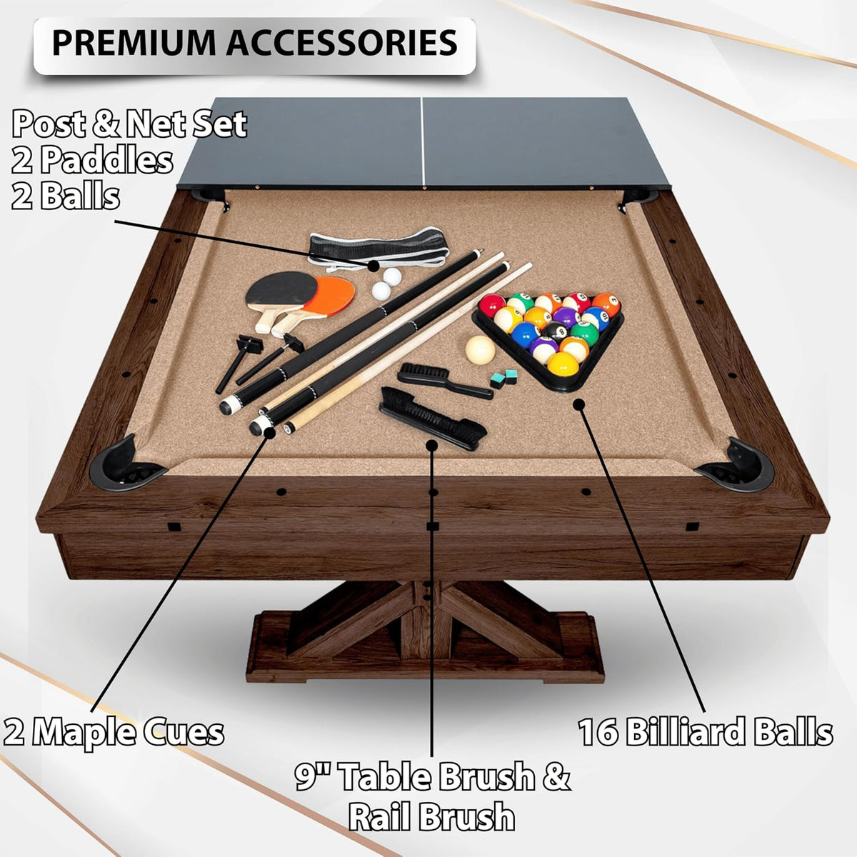 Freetime Fun 7-Foot 3-in-1 Multi-Game Pool Table, Table Tennis & Dining Top