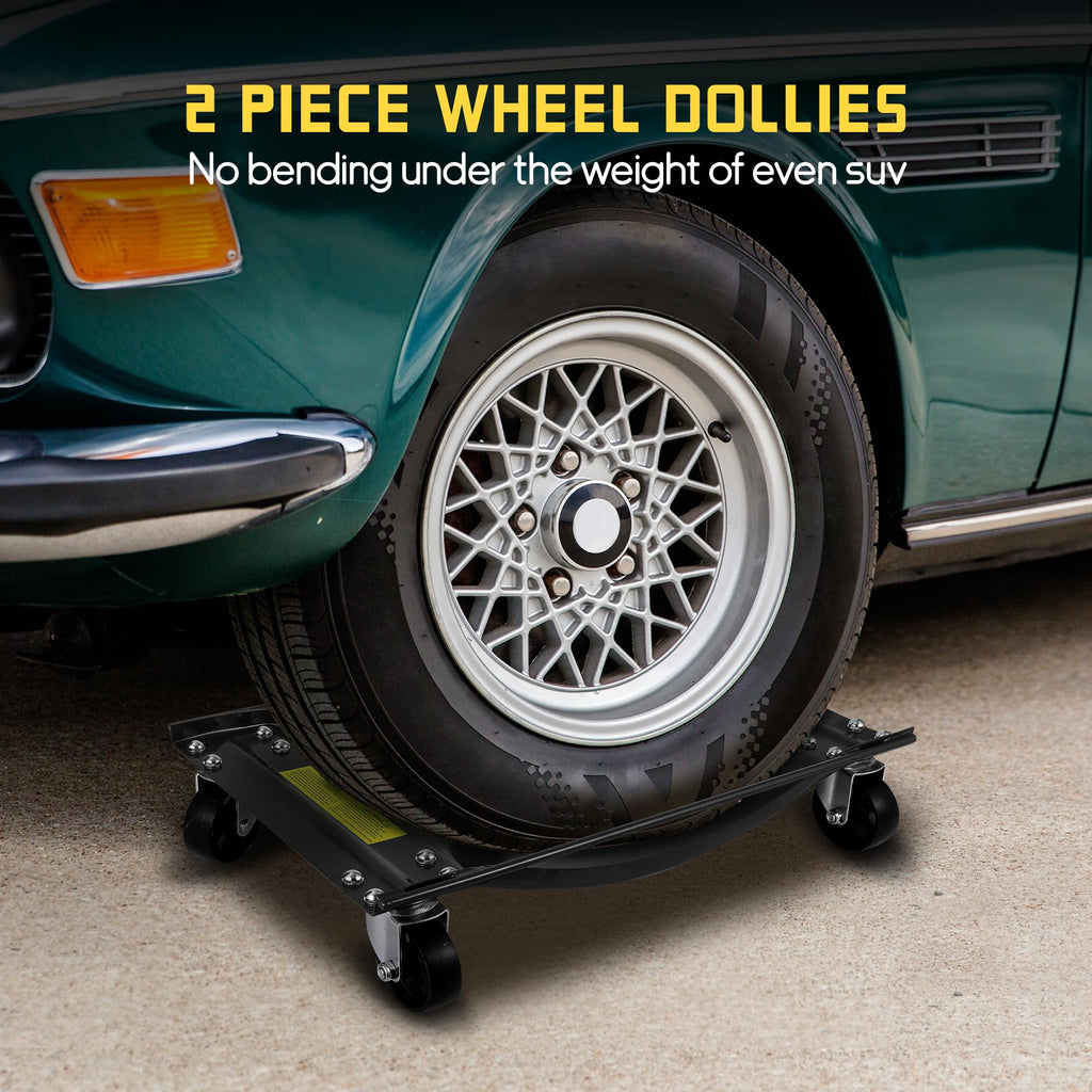 Heavy Duty Car Wheel Dolly Set â 4-Pack, 2500lbs Each (10,000lbs Total) â 24x15in Steel Curved Skates, Side Rails, Lockable Swivel Casters â for Cars, SUVs, Trucks, Motorcycles