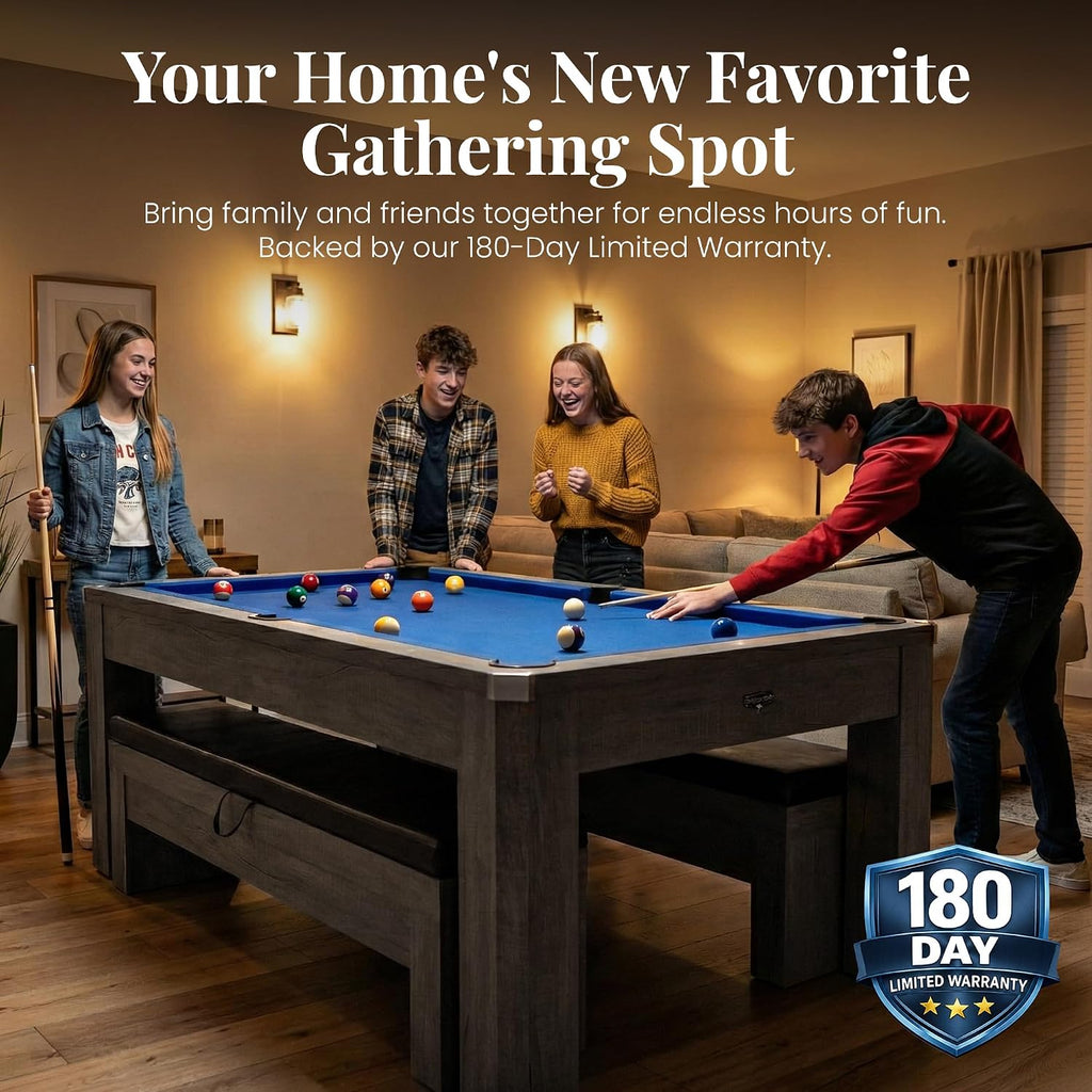 Hathaway Newport 7 Ft Pool Table Combo, 3-in-1 Game Table with Benches