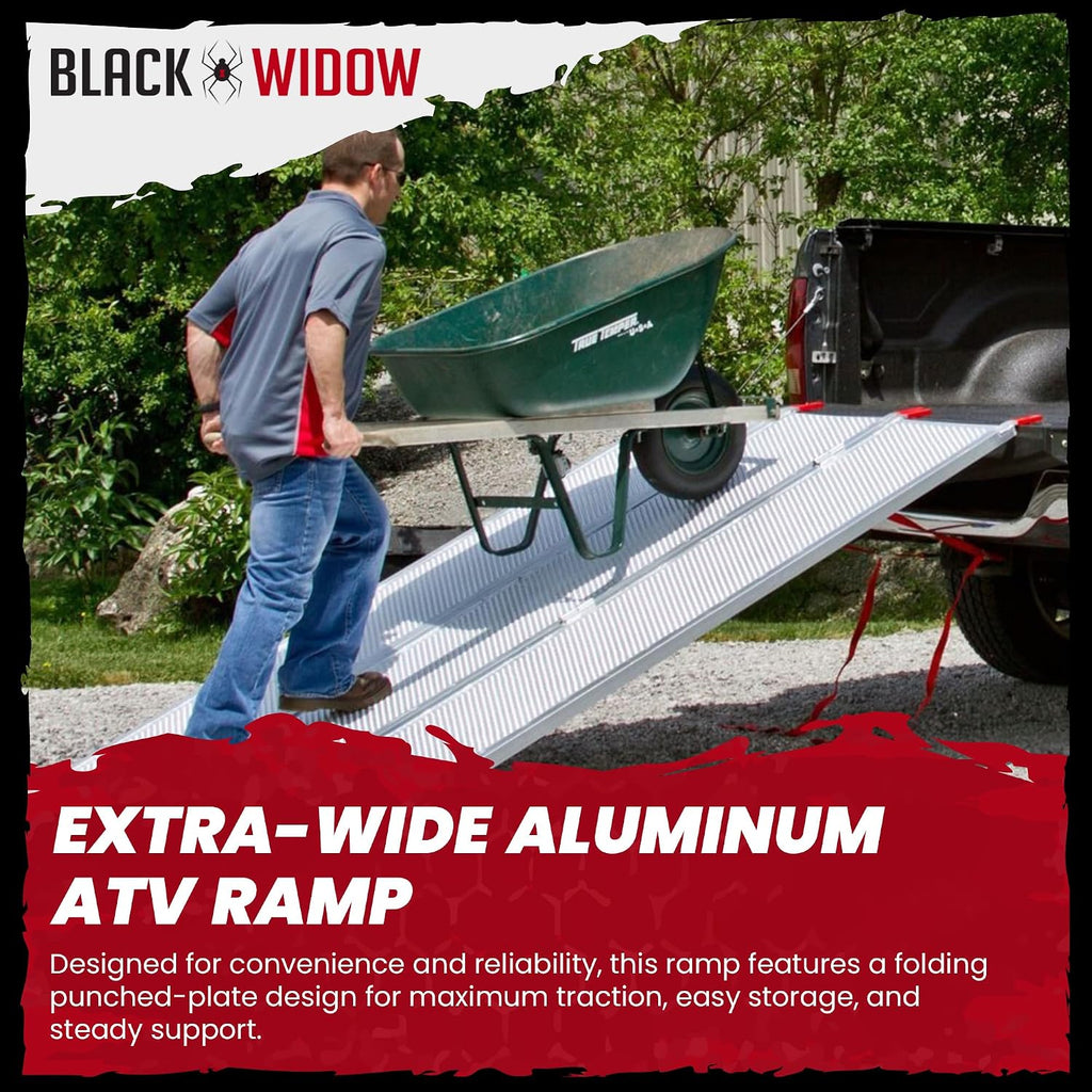 Black Widow Extra Wide Punch Plate Aluminum Folding ATV Ramp, 1,500 Pound Capacity, 7' 10", Silver - Heavy Duty Truck Loading Ramp Accessories